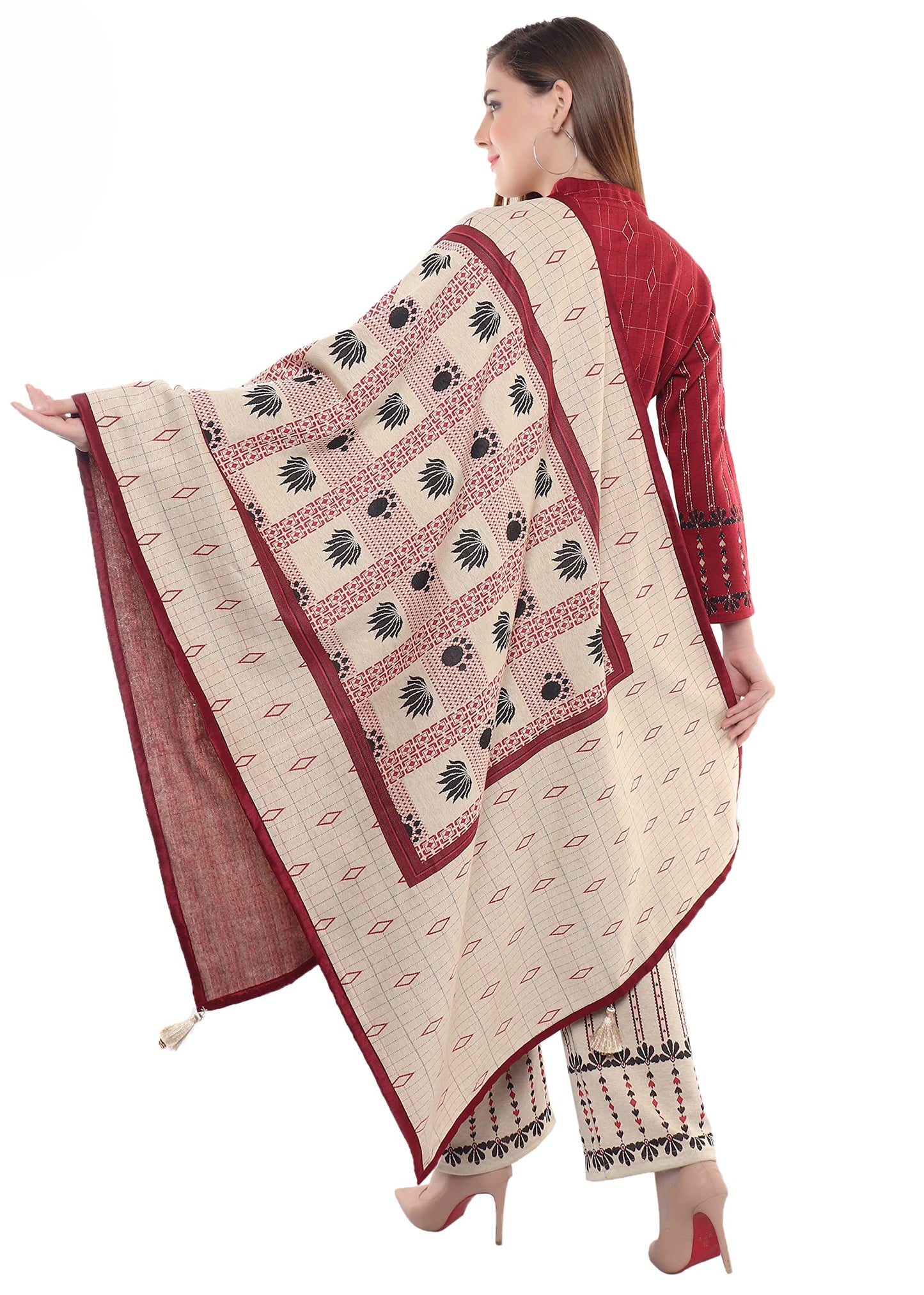 Festive Maroon Kurta Plazzo with Dupatta Set