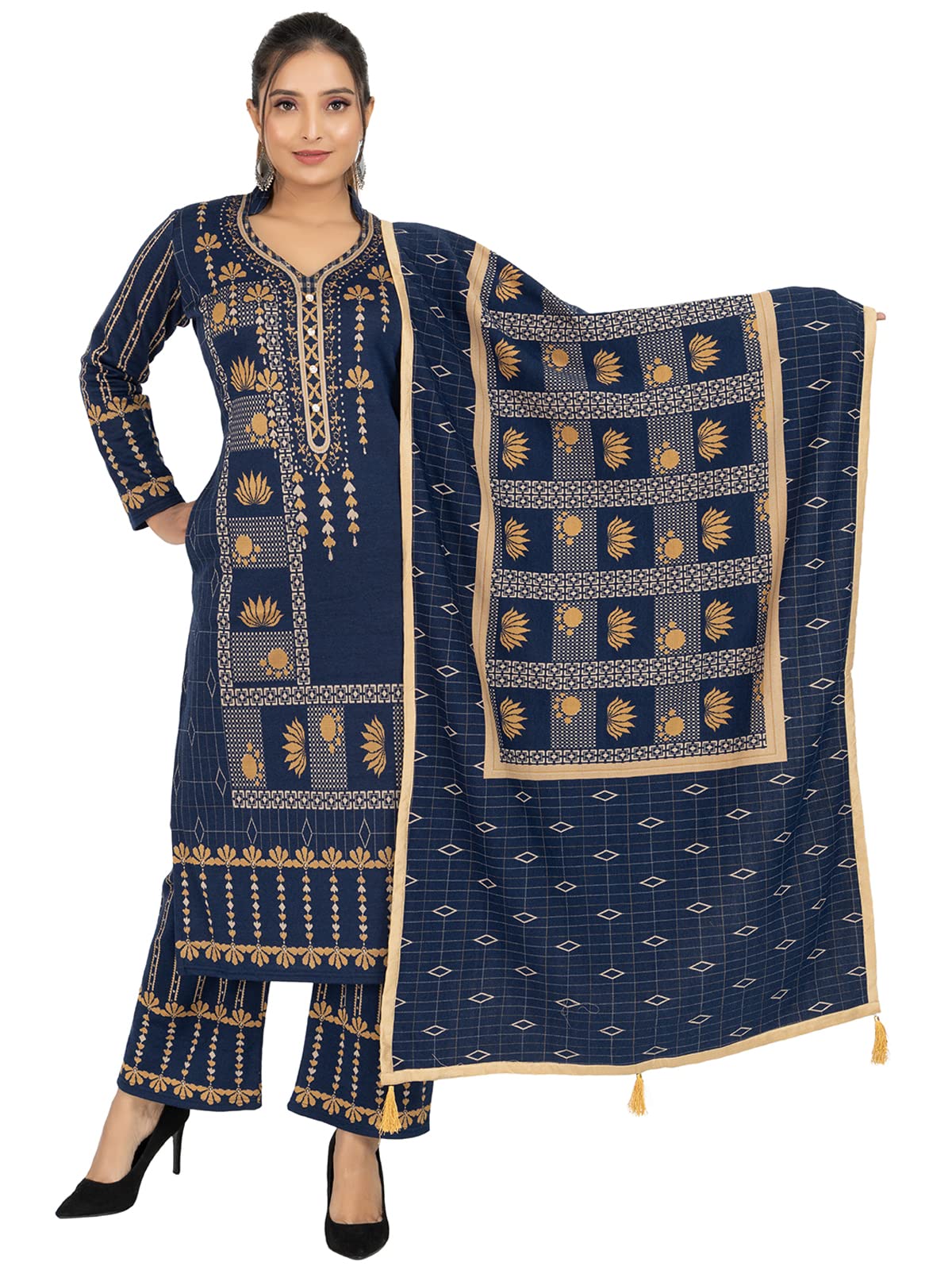 Classic Navy Kurta Plazzo with Dupatta Set