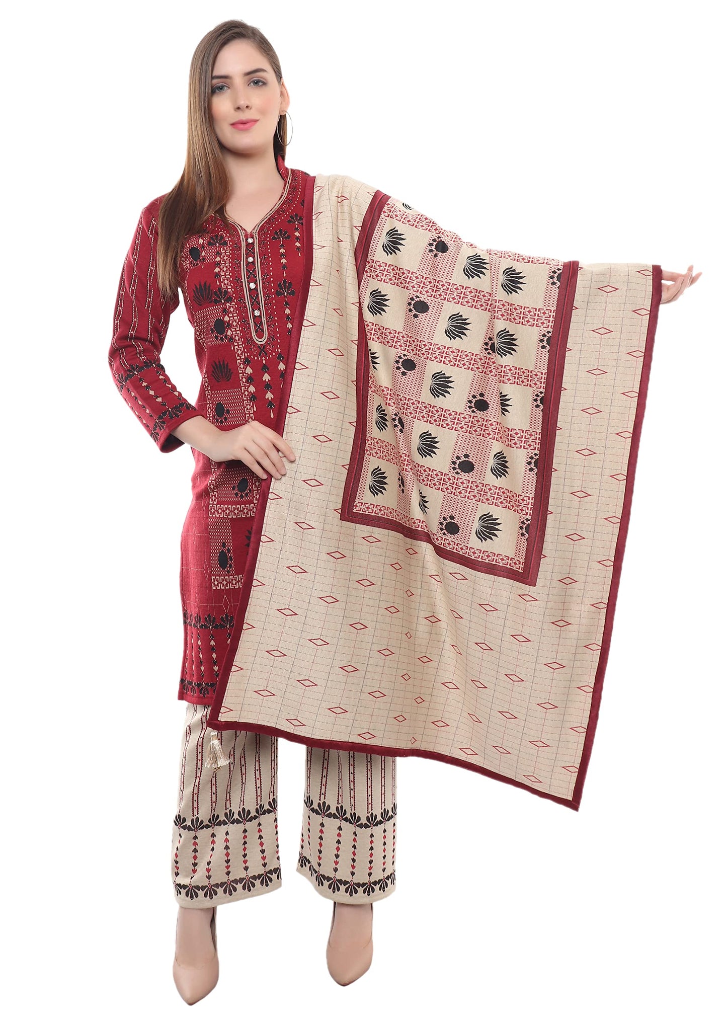 Festive Maroon Kurta Plazzo with Dupatta Set