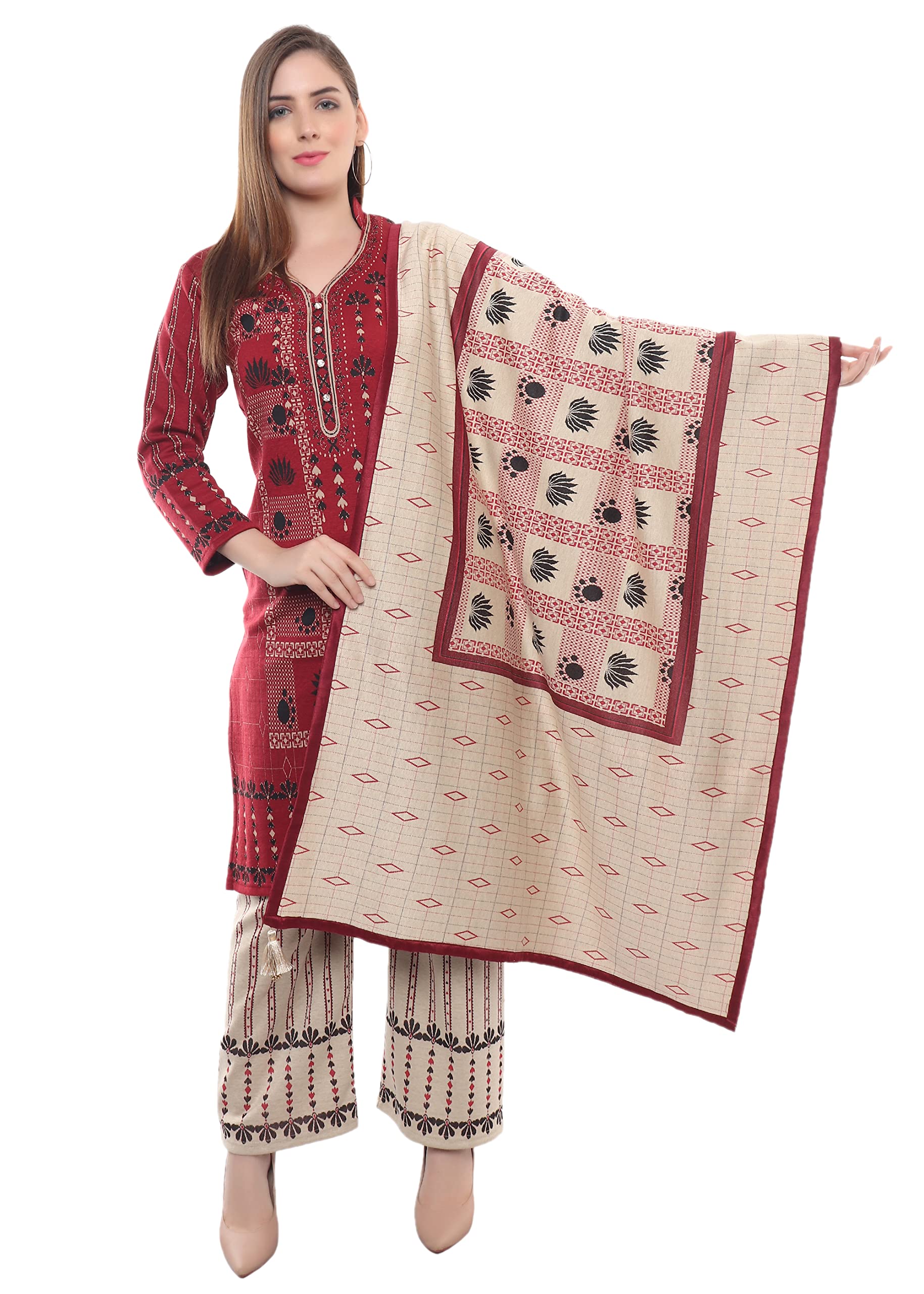 Festive Maroon Kurta Plazzo with Dupatta Set