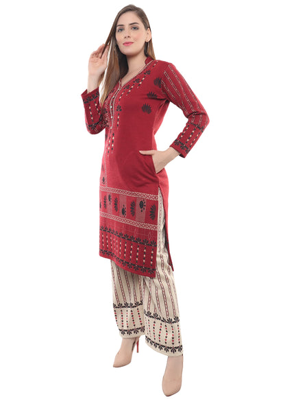 Festive Maroon Kurta Plazzo with Dupatta Set