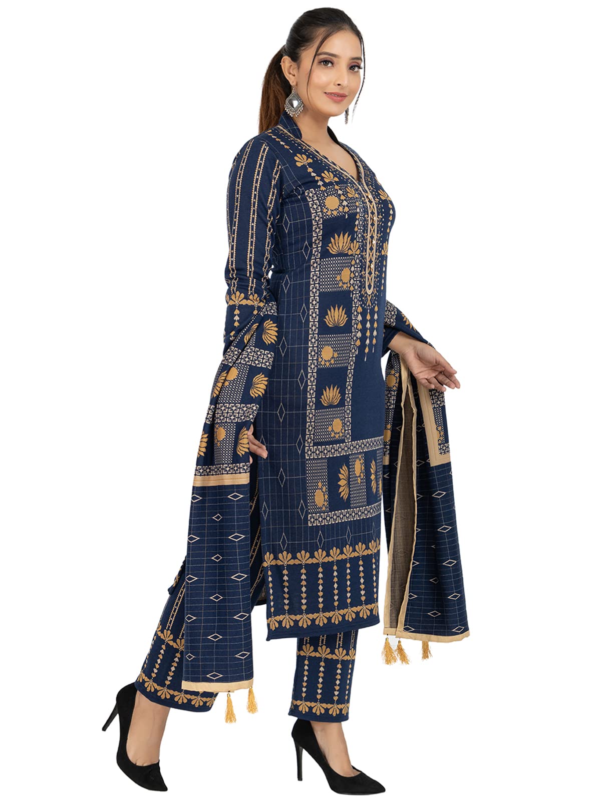 Classic Navy Kurta Plazzo with Dupatta Set