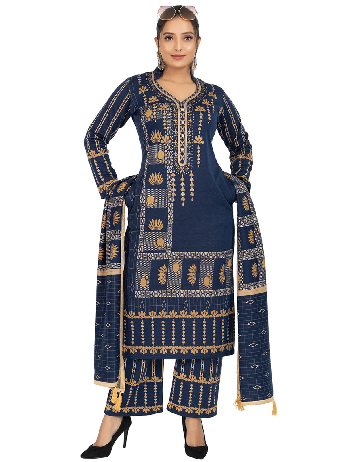 Classic Navy Kurta Plazzo with Dupatta Set