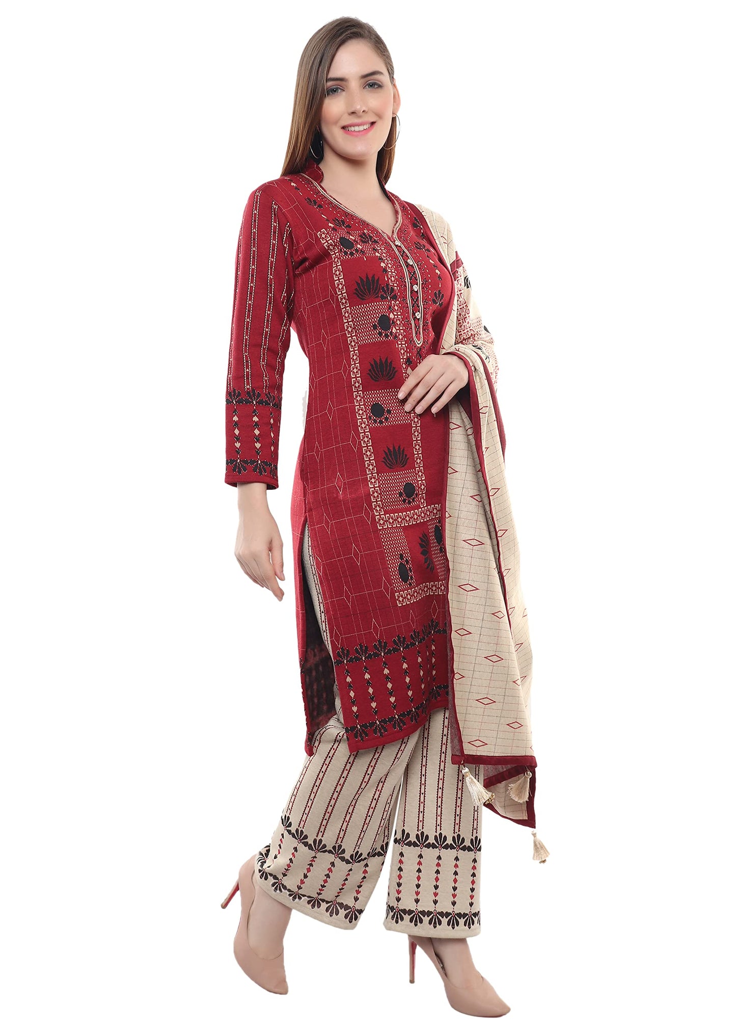 Festive Maroon Kurta Plazzo with Dupatta Set