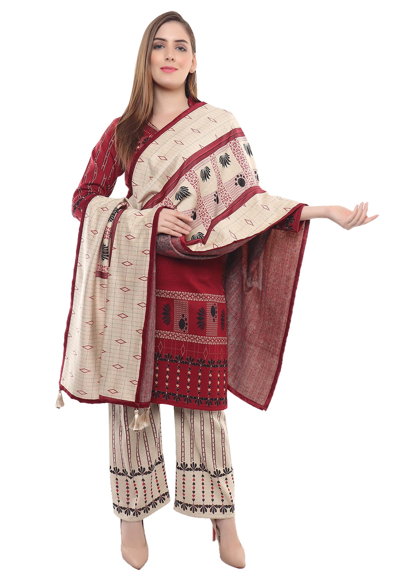 Festive Maroon Kurta Plazzo with Dupatta Set