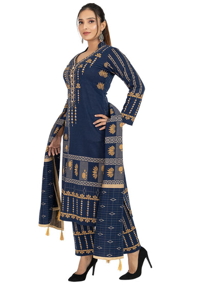 Classic Navy Kurta Plazzo with Dupatta Set