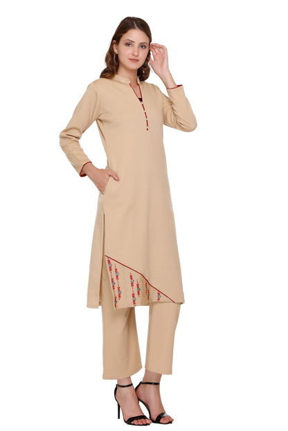 Stylish Buff Kurta Plazzo with Dupatta Set