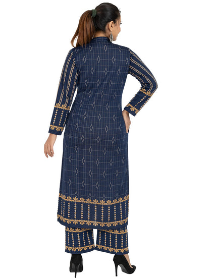 Classic Navy Kurta Plazzo with Dupatta Set