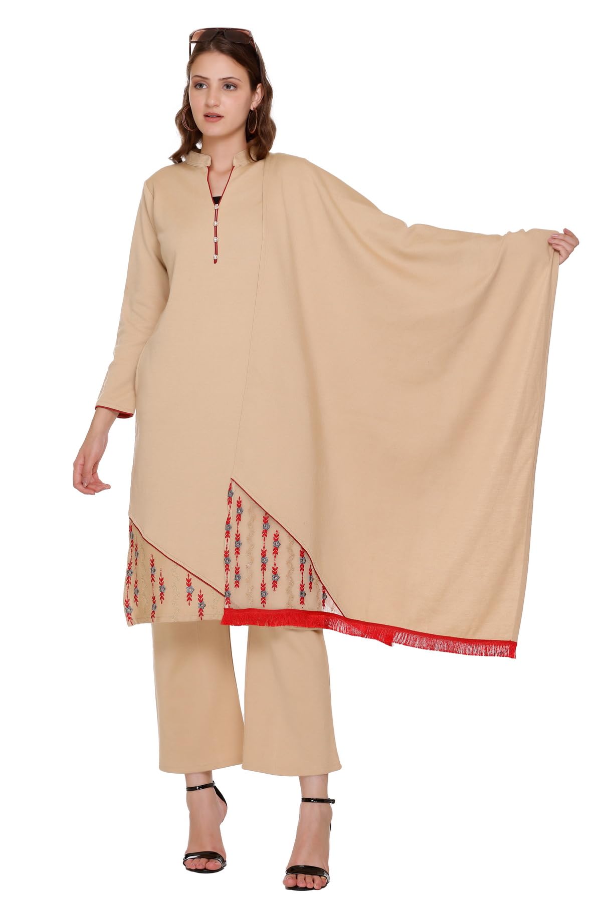 Stylish Buff Kurta Plazzo with Dupatta Set
