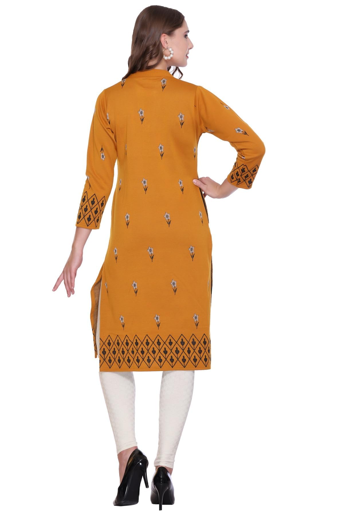 Marigold Jacquard Woolen Straight Fit Kurta