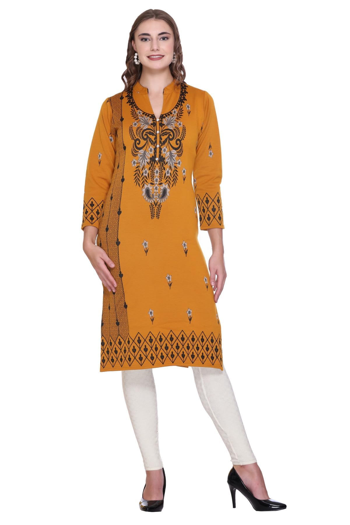 Marigold Jacquard Woolen Straight Fit Kurta