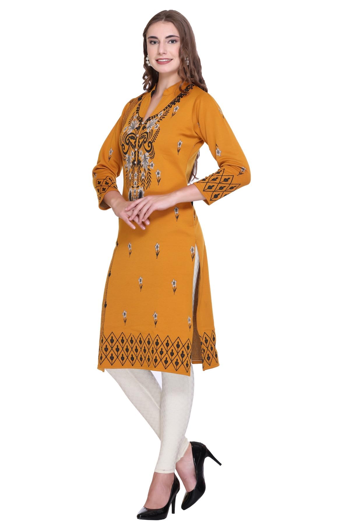 Marigold Jacquard Woolen Straight Fit Kurta