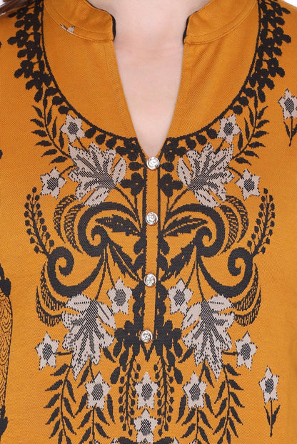 Marigold Jacquard Woolen Straight Fit Kurta